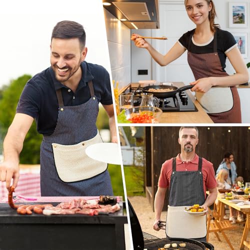 Kitchen Waterproof Apron Adjustable Women Cross Back Aprons Chef Apron with Towel Attached for Men Cooking Baking Blue (Blue)