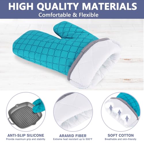 6 Pcs Oven Mitts and Pot Holders (Lake Blue)