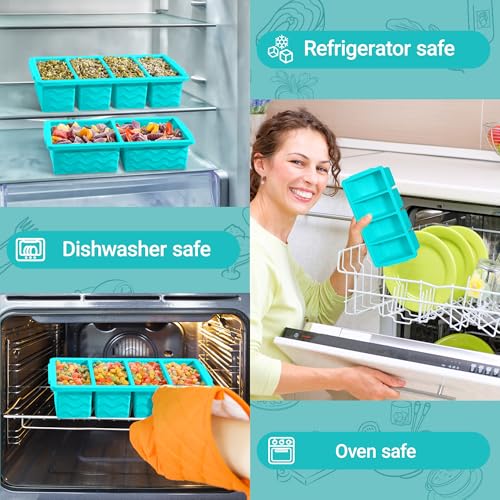 Silicone Freezer Molds for Soup with Lid (2 Green + 2 Blue)