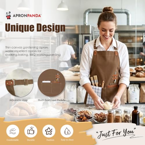Chef Apron for Men Women with Pockets Adjustable Neck Strap (Brown)