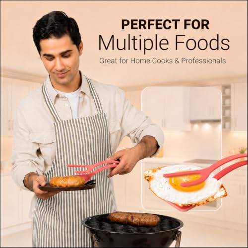 Silicone Egg Flipper Spatula Tongs (Red)