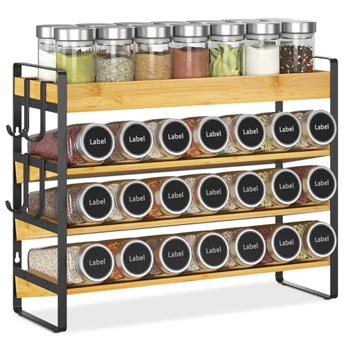Spice Seasoning Rack Organizer Kitchen Countertop (Bamboo+Black)
