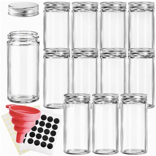 12 Pack Round Spice Bottles 3oz Glass Spice Jars with Silver Metal Lids