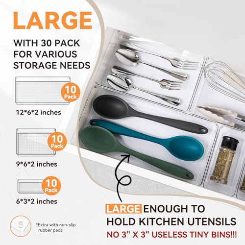 30 Pack Large Clear Plastic Drawer Organizer Bins (30 Pack / Clear)