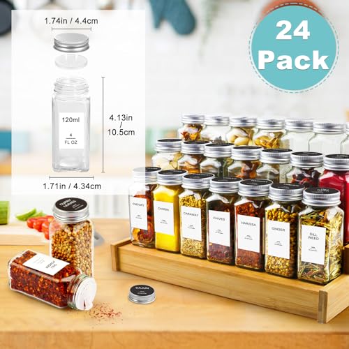 24 Pcs Glass Spice Jars with Labels