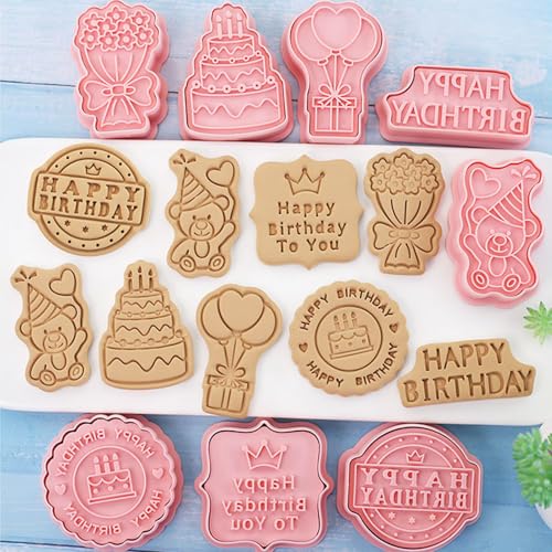 8 Pcs Cookie Cutters Set 3D Holiday Cookie Cutters for Party Baking Decoration (Birthday Theme (8 Pcs))