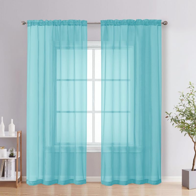 Aqua Sheer Curtains 72 Inches Long 2 Panels (Aqua / 42"W x 72"L (Pack of 2))