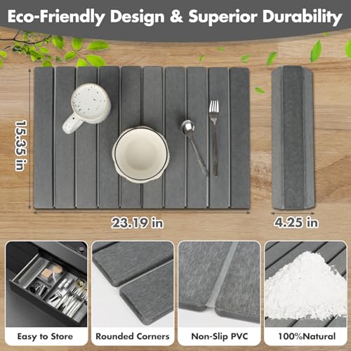 Large Stone Dish Drying Mat for Kitchen Counter (Dark Gray / 23.2" x 15.4")