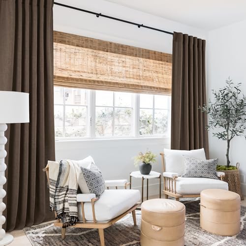 Linen Semi Sheer Curtains for Bedroom Living Room 84 inches Long (Z - Brown / 52"W x 84"L (Pack of 2))