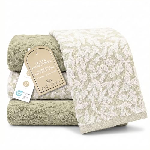 4 Pack Hand Towels (Sage Green/White Vine)