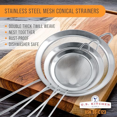Set of 3 Stainless Steel Conical Strainers