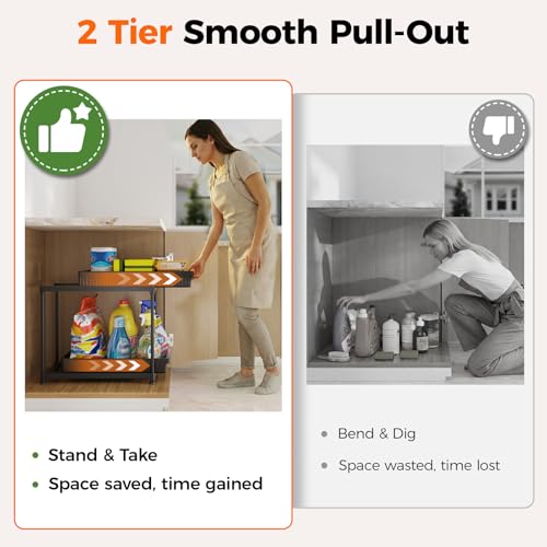 3-Pack 2-Tier Under Sink Organizers with Sliding Drawers (12.8 Inch / Black 2-Tier Sliding)