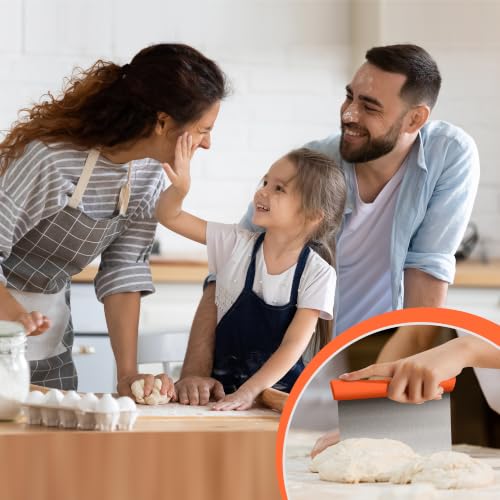Multi Purpose Stainless Steel Bench Scraper Dough Blender & Pastry Cutter (Orange)