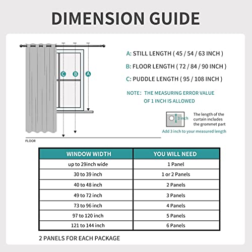 Blackout Curtains 90 Inches Long 2 Panels Set (Light Grey / 37"W x 90"L (Pack of 2))