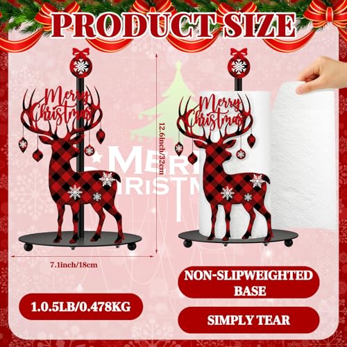 Christmas Paper Towel Holder Reindeer Buffalo Plaid Countertop (Reindeer)