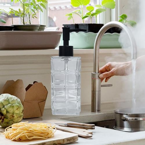 Clear Glass Soap Dispenser with Black Pump (Square Clear)