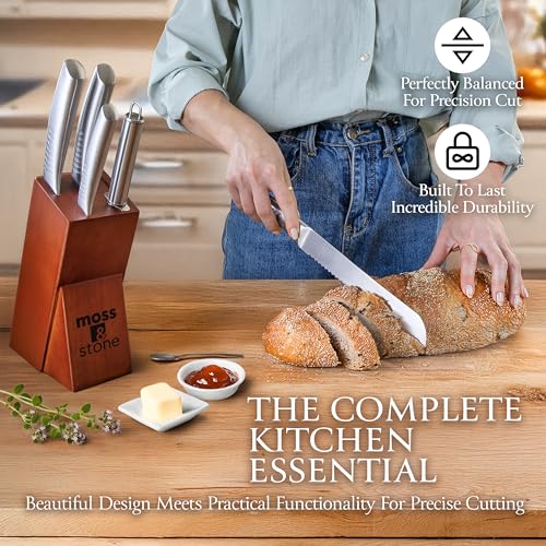 Small 6 Pcs Kitchen Knife Set with Block (6 Pcs / Stainless Steel)