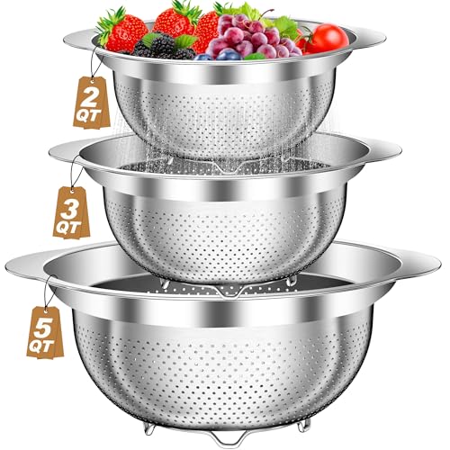 Colander Stainless Steel Colander for Kitchen (5QT+3QT+2QTColander)
