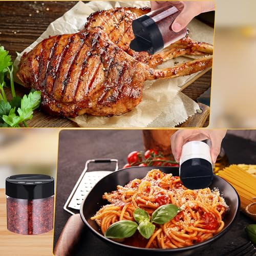 50 Pack 4.7 oz Plastic Spice Jars with Black Cap Empty Clear Plastic Spice Bottle Containers Reusable Seasoning Jars with Shaker Lids for Kitchen Storing and Dispensing Salt Powders (4.7 oz)