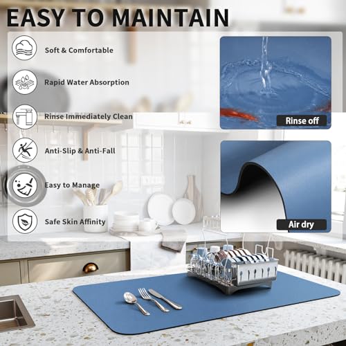 Dish Drying Mat for Kitchen Counter (Blue / 18" x 28")