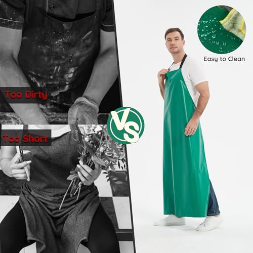 Heavy Duty Extra Long Oil & Chemical Resistant Thicker Rubber Aprons Unisex (Green)
