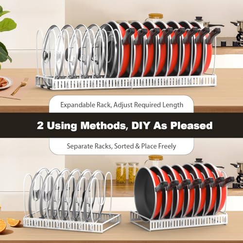 Pot and Pan Lid Organizer Holder Storage Rack (White / 14 Dividers)