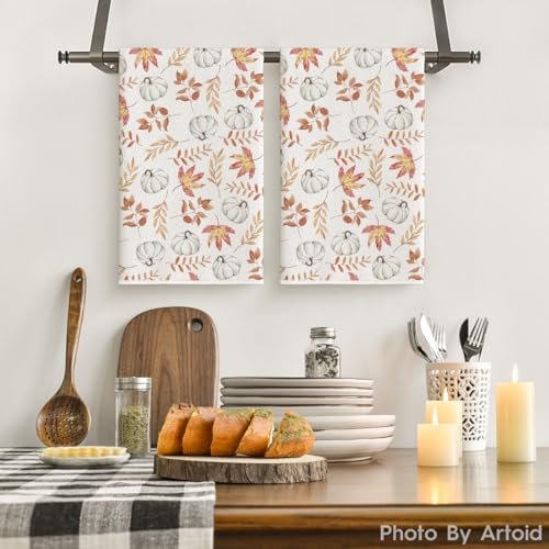 Orange Leaves Fall Kitchen Towels Set of 2 18x26 Inch (Orange)