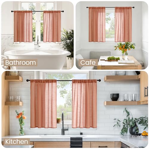 Rust Terracotta Linen Kitchen Window Curtains 40 Inch Length (Terracotta / 42"W x 40"L (Pack of 2))