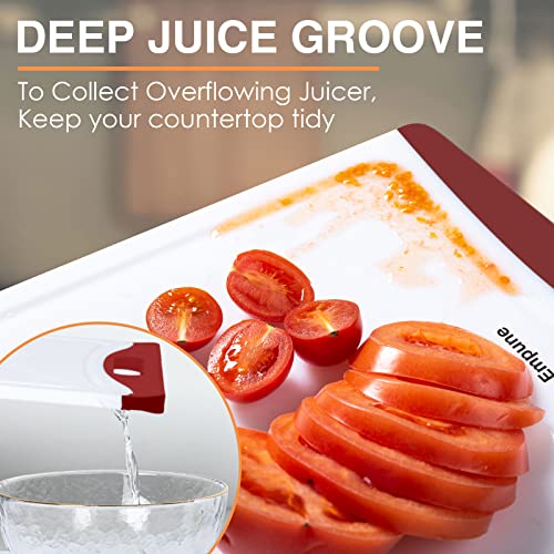 BPA Free Plastic Cutting Board for Kitchen with Juice Grooves (Red)