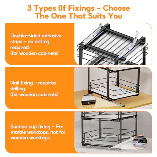Pull Out Spice Rack Organizer for Cabinet (Black / 9"W X 10.5"D X 9"H - 2 Tier)