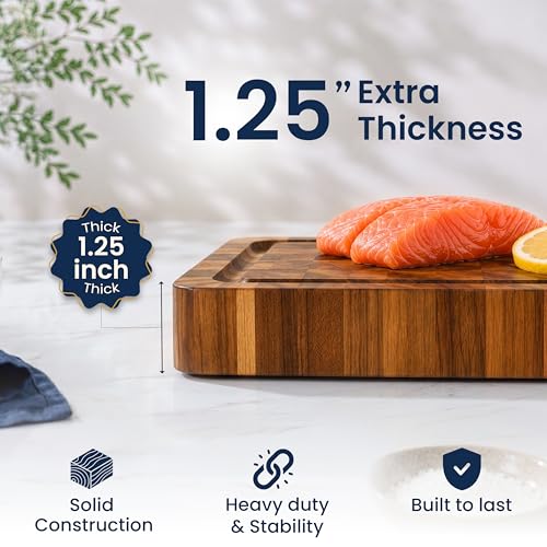 End Grain Acacia Wood Cutting Board for Kitchen 18x14x1.25 in (Natural / 17.5"L x 13.5"W)
