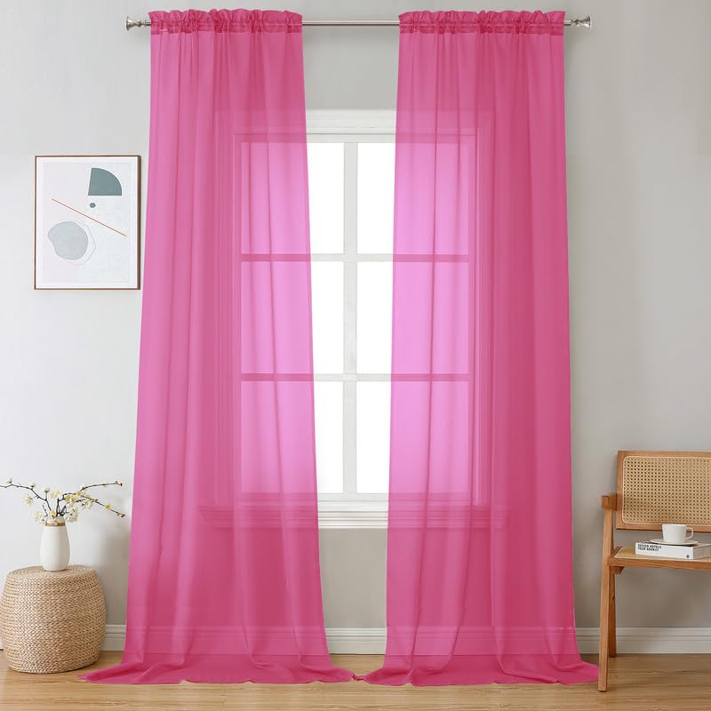 Hot Pink Sheer Curtains 108 Inches Long 2 Panels (Hot Pink / 42"W x 108"L (Pack of 2))