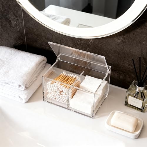 Clear Acrylic Cotton Swab Ball Holder Qtip Organizer with Lid 2 (5.9" x 4.53" x 3.94")