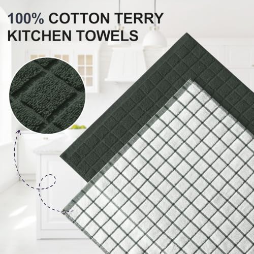 Large Premium Cotton Kitchen Towels 16"x 28" (Dark Green / 16" X 28" - 6 Pack)