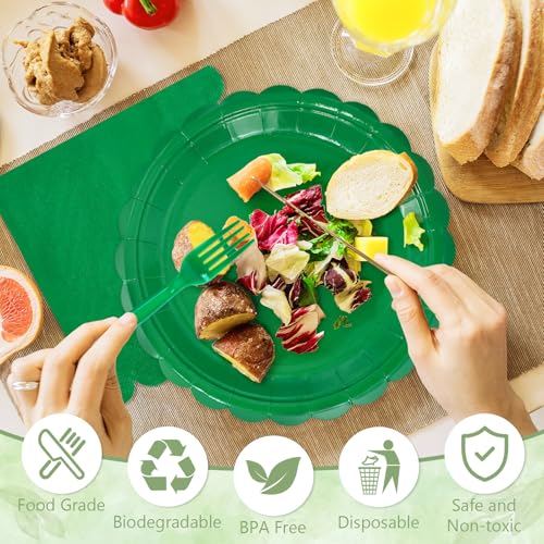 100 Pcs Green Plastic Plates (Green 100 Plate Set / 7 & 9-inch Set)