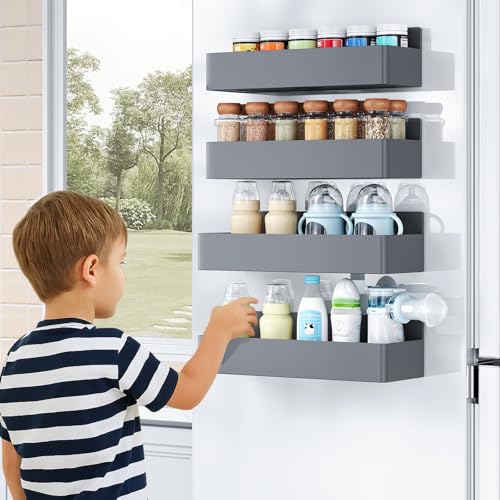 Magnetic Spice Rack for Refrigerator (Grey / 4 Pack)