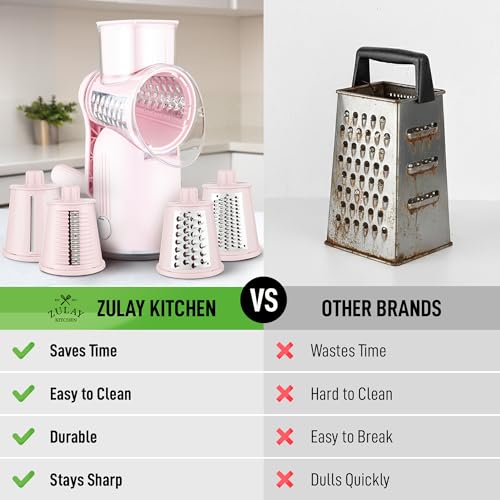 Rotary Cheese Grater Manual Hand Crank 5 Blade Shredder (5 Blades / Classic | Pink)