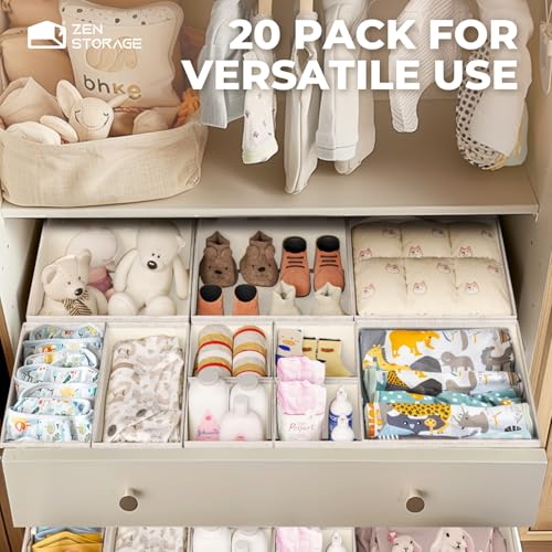 ZenStortage Cotton Linen Baby Drawer Organizers for Nursery (Beige)