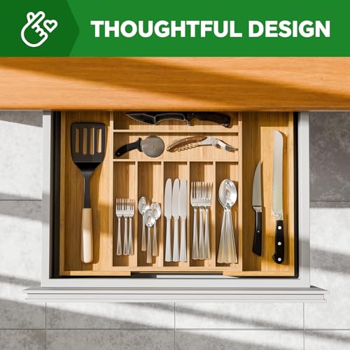 Expandable Bamboo Kitchen Drawer Organizer