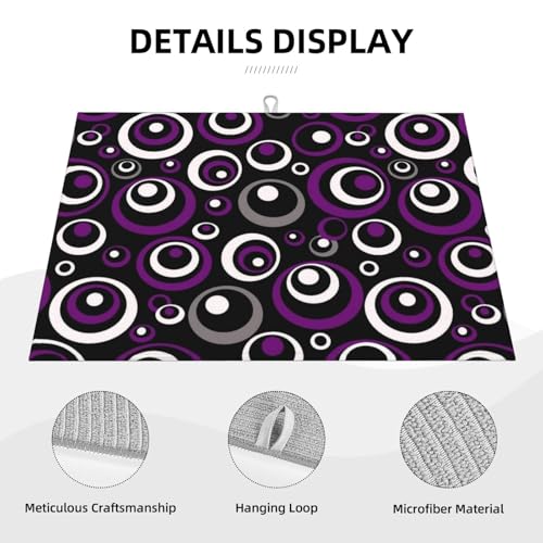 Purple Black White Geometric Circle Pattern Dish Drying Mat for Kitchen Counter (Circles-Purple-White-Black / 18" x 24")