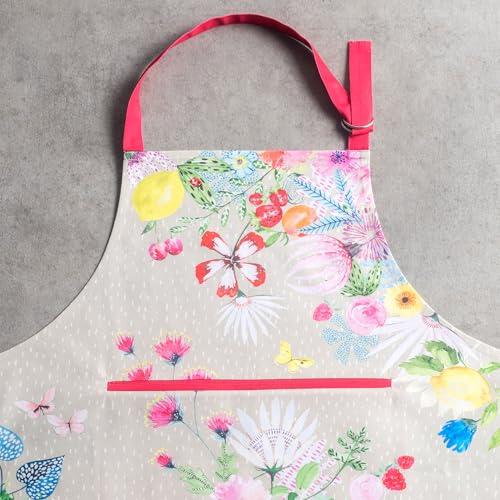 Aprons for women with Pocket 100% Cotton Pack of 1 (144 - Jardin D'ete - Fog)