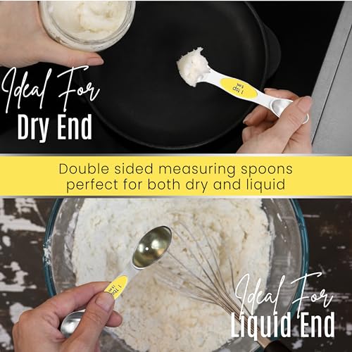 Magnetic Measuring Spoons Set of 9 Stainless Steel Dual (Yellow)