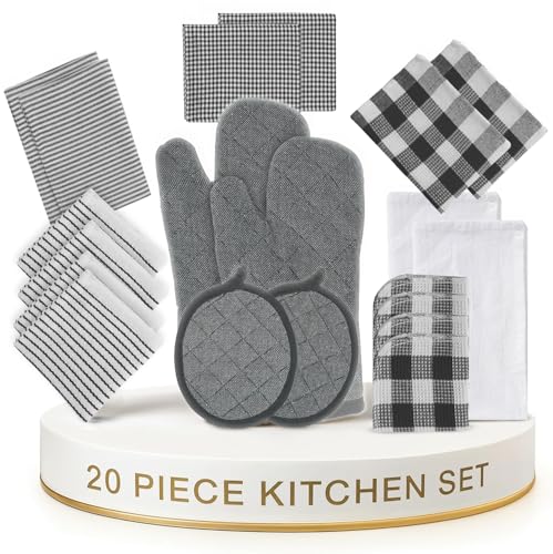 Kitchen Towels Set 20 Pack (Kitchen Linen Set of 20 / 09: Black)