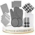 Kitchen Towels Set 20 Pack (Kitchen Linen Set of 20 / 09: Black)