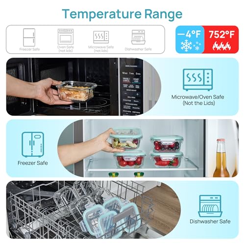 2Pack 17.5oz Glass Meal Prep Food Container Sets with Lids (Grey / 2pk17.5oz)