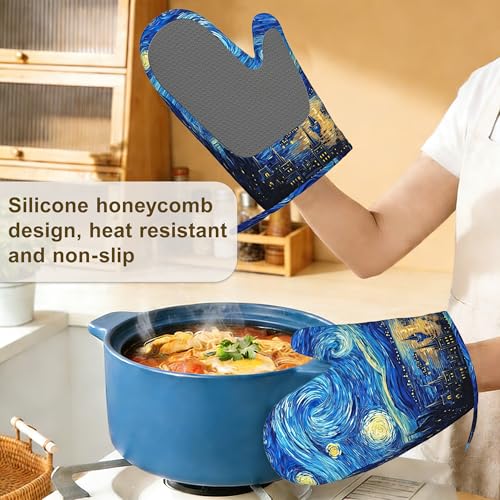 Starry Night Oven Mitts and Pot Holders Set of 4 (Starry Night)