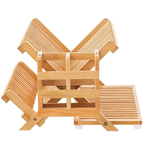Bamboo 3 Tier Dish Drying Rack with Utensil Holder