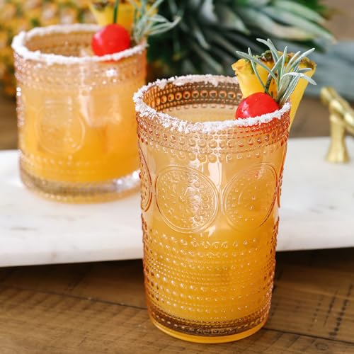 Hobnail Beaded Floral Rose Gold Drinking Glasses Set of 6 (Rose Gold / 13 oz)