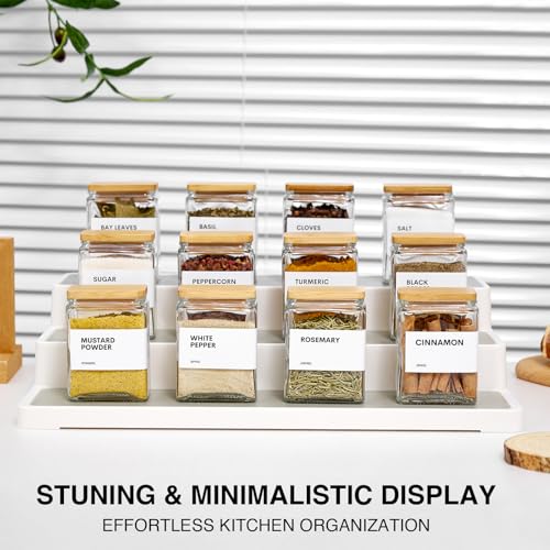 Glass Spice Jars with Bamboo Lid (White)
