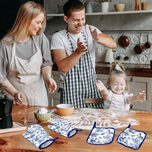 4 Pcs Chinoiserie Dachshund Oven Mitts and Pot Holders Set Heat Resistant Non
